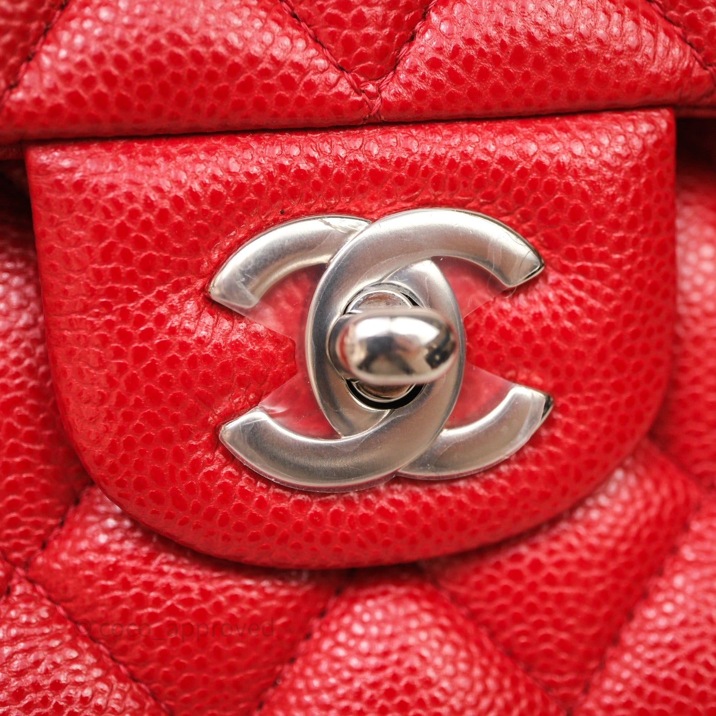 Chanel Small Classic Flap Quilted Red Caviar Silver Hardware