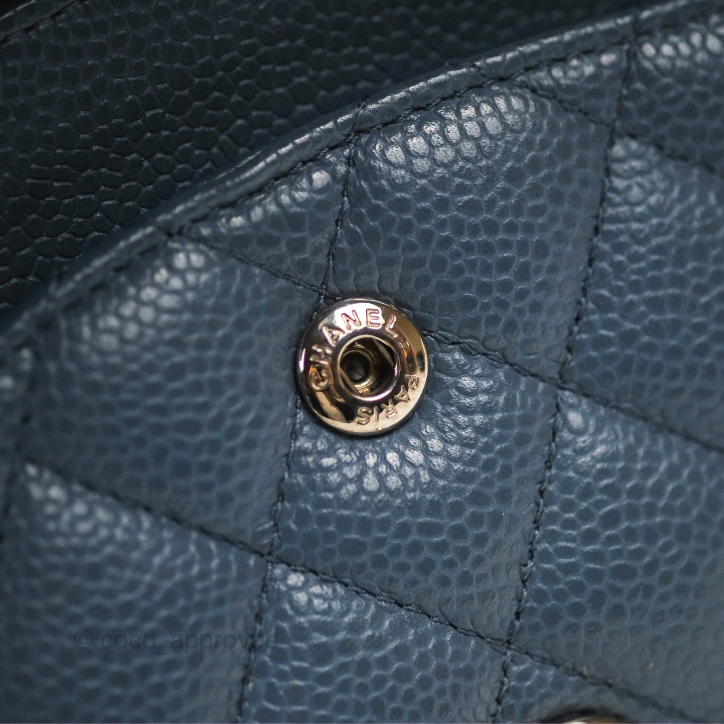 Chanel Classic Double Flap Quilted M/L Blue Caviar Silver Hardware