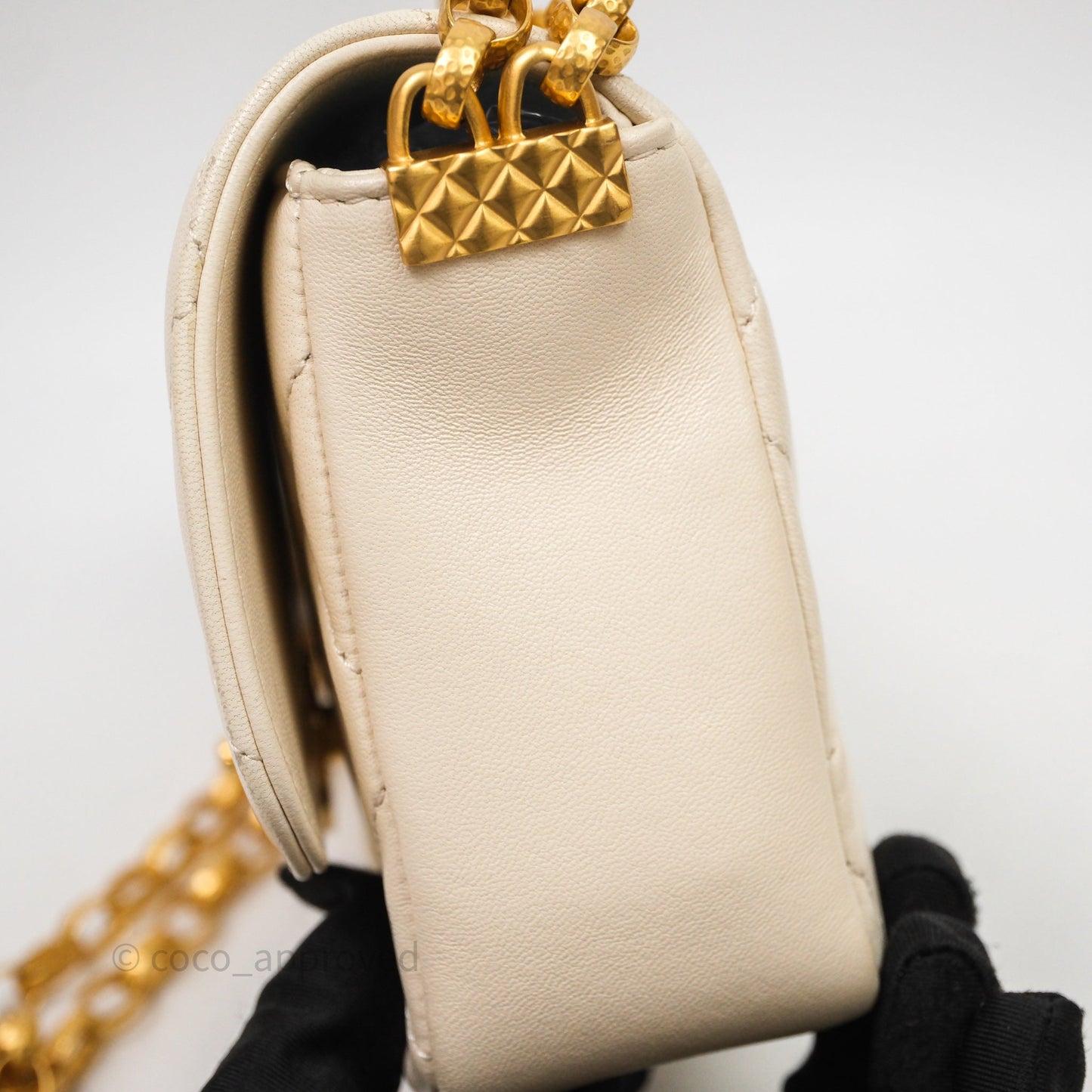 Chanel Flap with Coin Charm Ivory White Lambskin Aged Gold Hardware