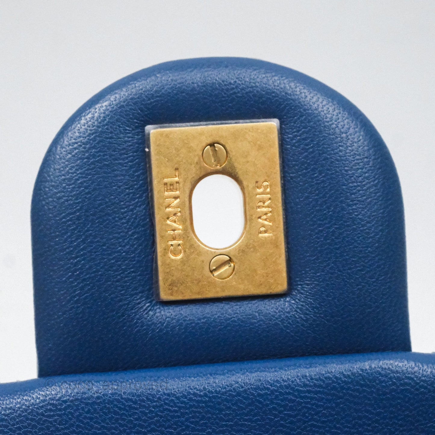 Chanel Mini Rectangular Pearl Crush Blue Lambskin Aged Gold Hardware