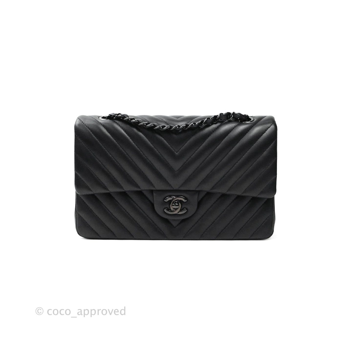 Chanel Classic Chevron M/L Medium Double Flap So Black Lambskin