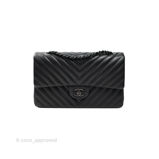 Chanel Classic Chevron M/L Medium Double Flap So Black Lambskin