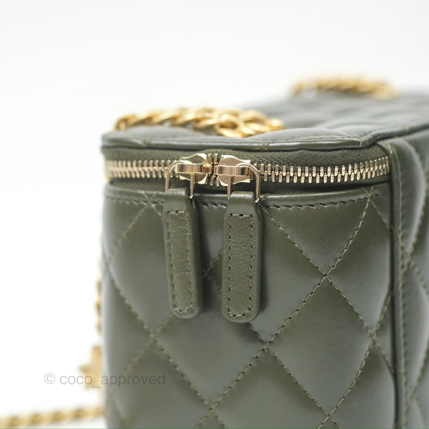 Chanel All Slide Vanity with Adjustable Chain Dark Olive Green Lambskin Aged Gold Hardware