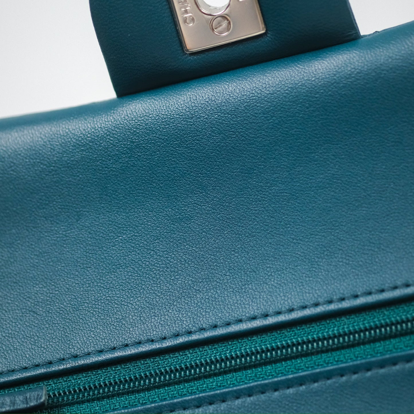 Chanel Classic M/L Medium Flap Quilted Teal Lambskin Silver Hardware