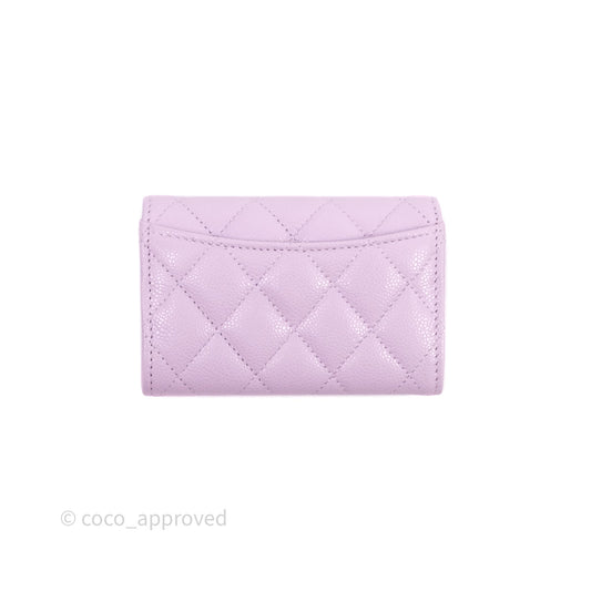 Chanel Quilted Flap Card Holder Purple Caviar Gold Hardware