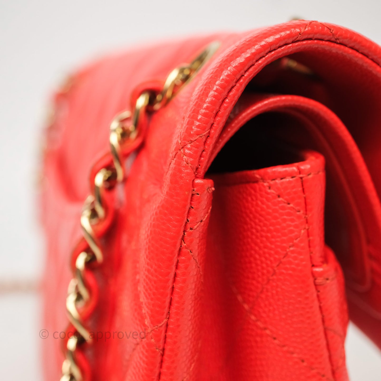 Chanel Small Classic Flap Quilted Red Orange Caviar Gold Hardware