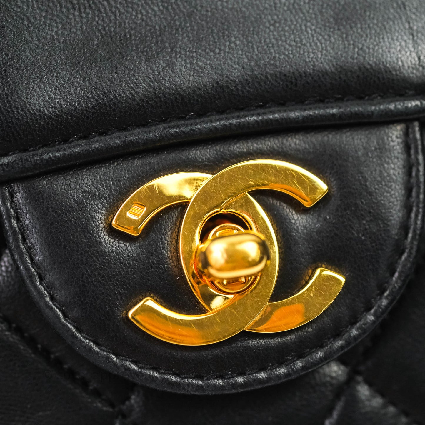 Chanel Vintage Flap Bag with Purse Pouch Black Lambskin 24K Gold Hardware