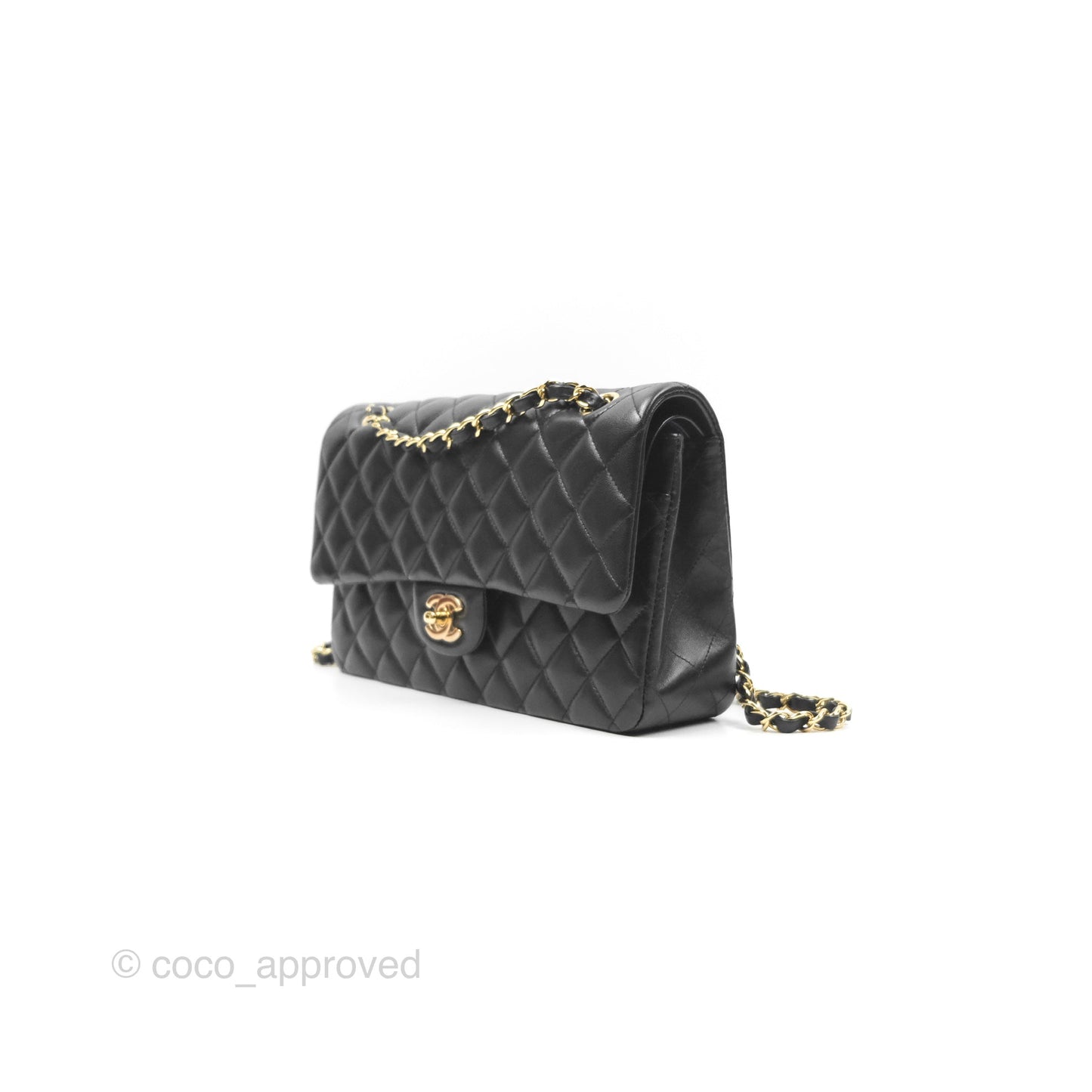 Chanel Classic M/L Medium Flap Quilted Black Lambskin Gold Hardware