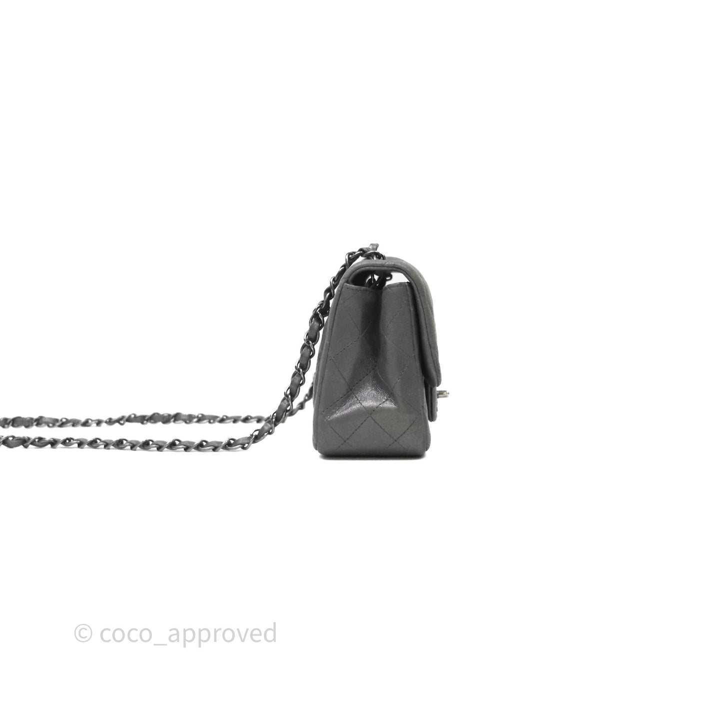 Chanel Mini Square Iridescent Grey Suede Gun Metal Hardware