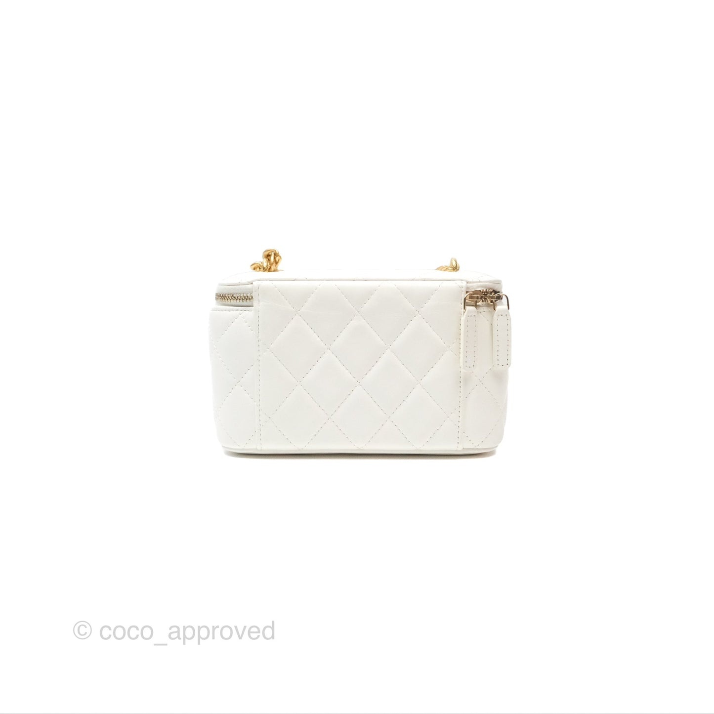 Chanel All Slide Vanity with Adjustable Chain White Lambskin Aged Gold Hardware