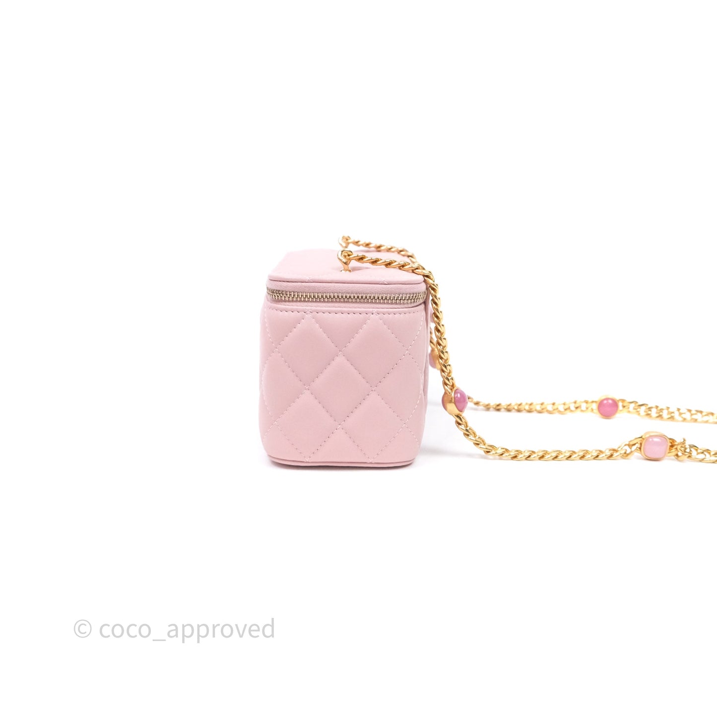 Chanel Vanity with Multicolor Resin Chain Pink Lambskin Aged Gold Hardware