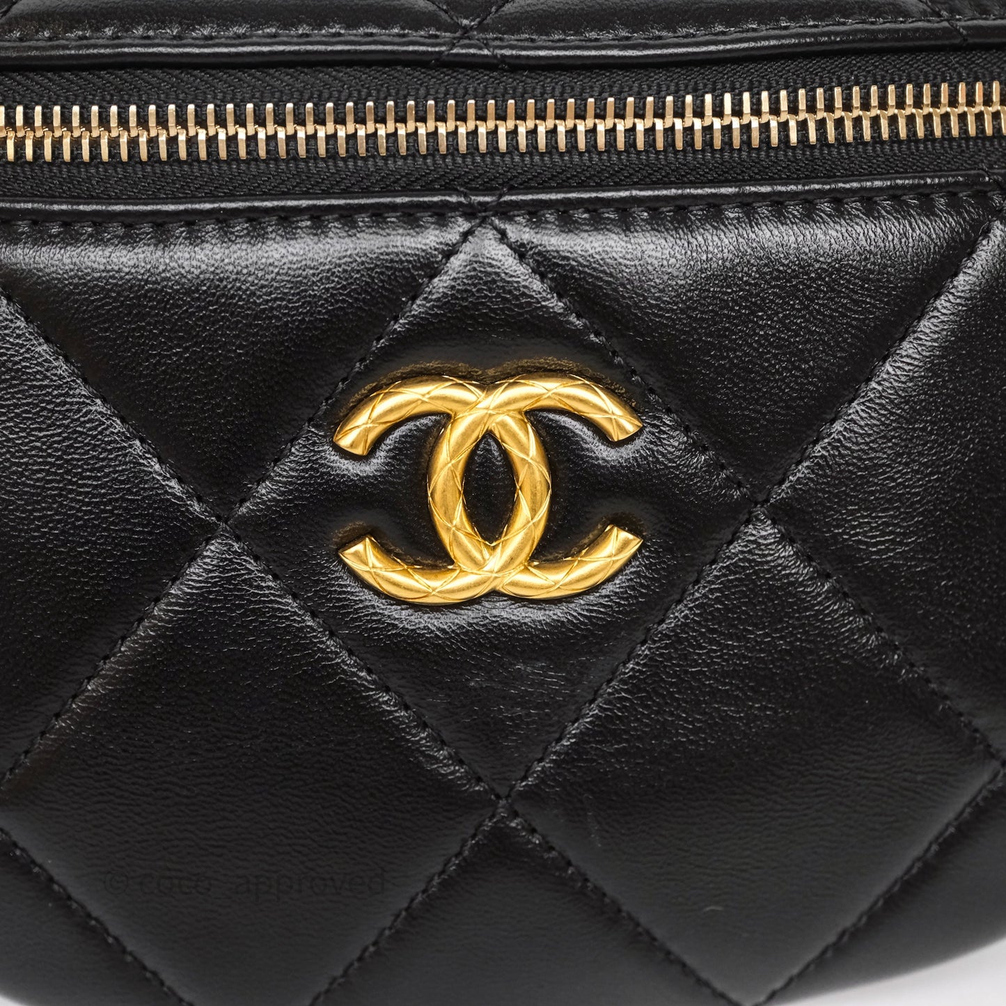 Chanel Quilted Waist Bag Lambskin Black Aged Gold Hardware