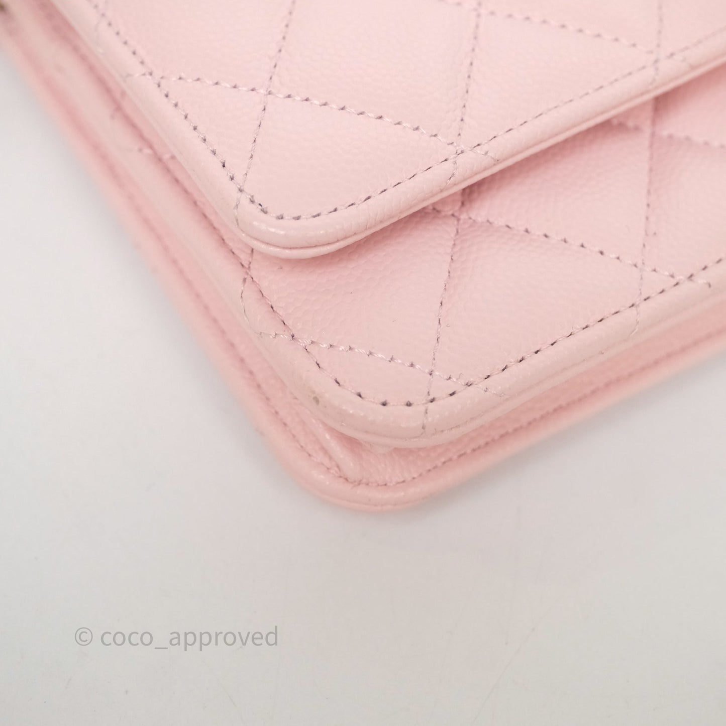 Chanel Classic Quilted Wallet on Chain WOC Light Pink Caviar Gold Hardware