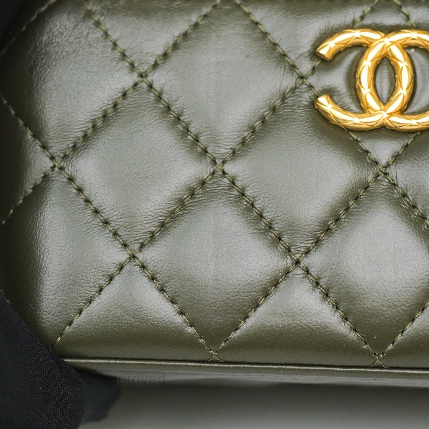 Chanel All Slide Vanity with Adjustable Chain Dark Olive Green Lambskin Aged Gold Hardware