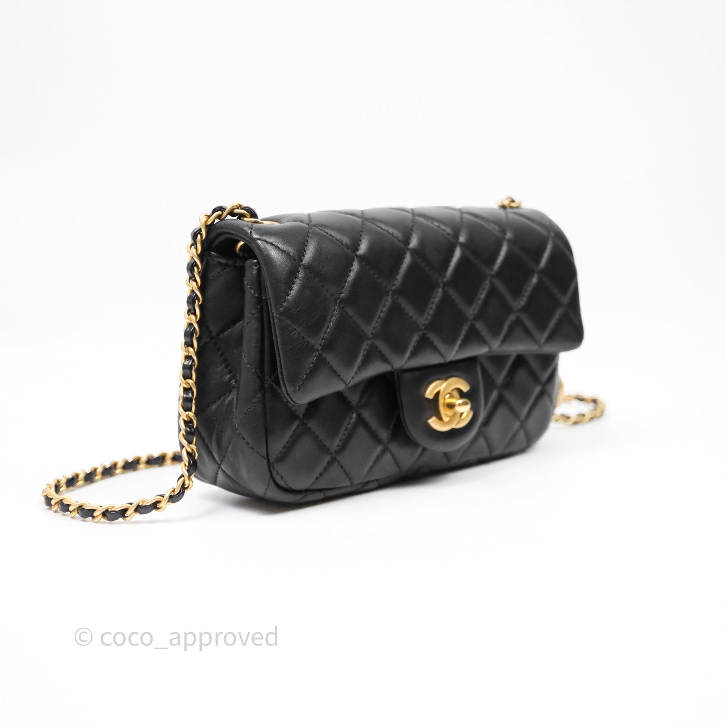 Chanel Mini Rectangular Pearl Crush Quilted Black Lambskin Aged Gold Hardware