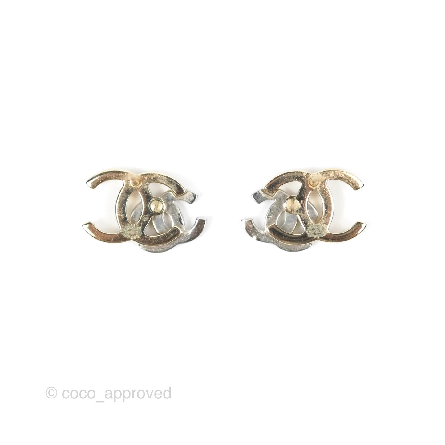 Chanel Double Crystal CC Earrings Silver & Gold Tone 21A