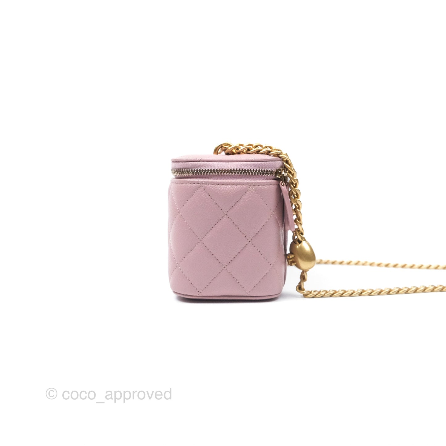 Chanel Vanity with Heart Adjustable Chain Dusty Pink Caviar Aged Gold Hardware