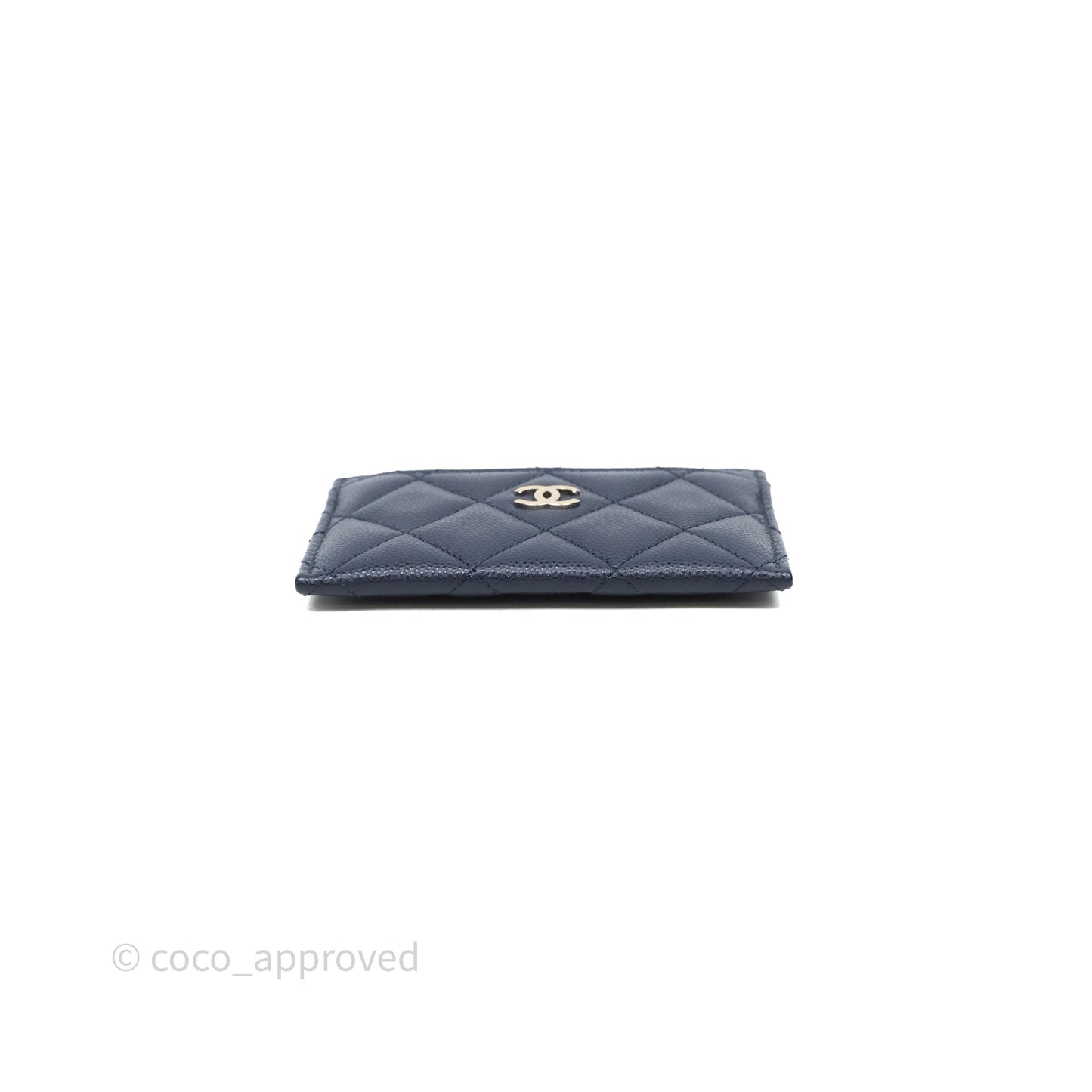 Chanel Classic Flat Card Holder Navy Caviar Gold Hardware
