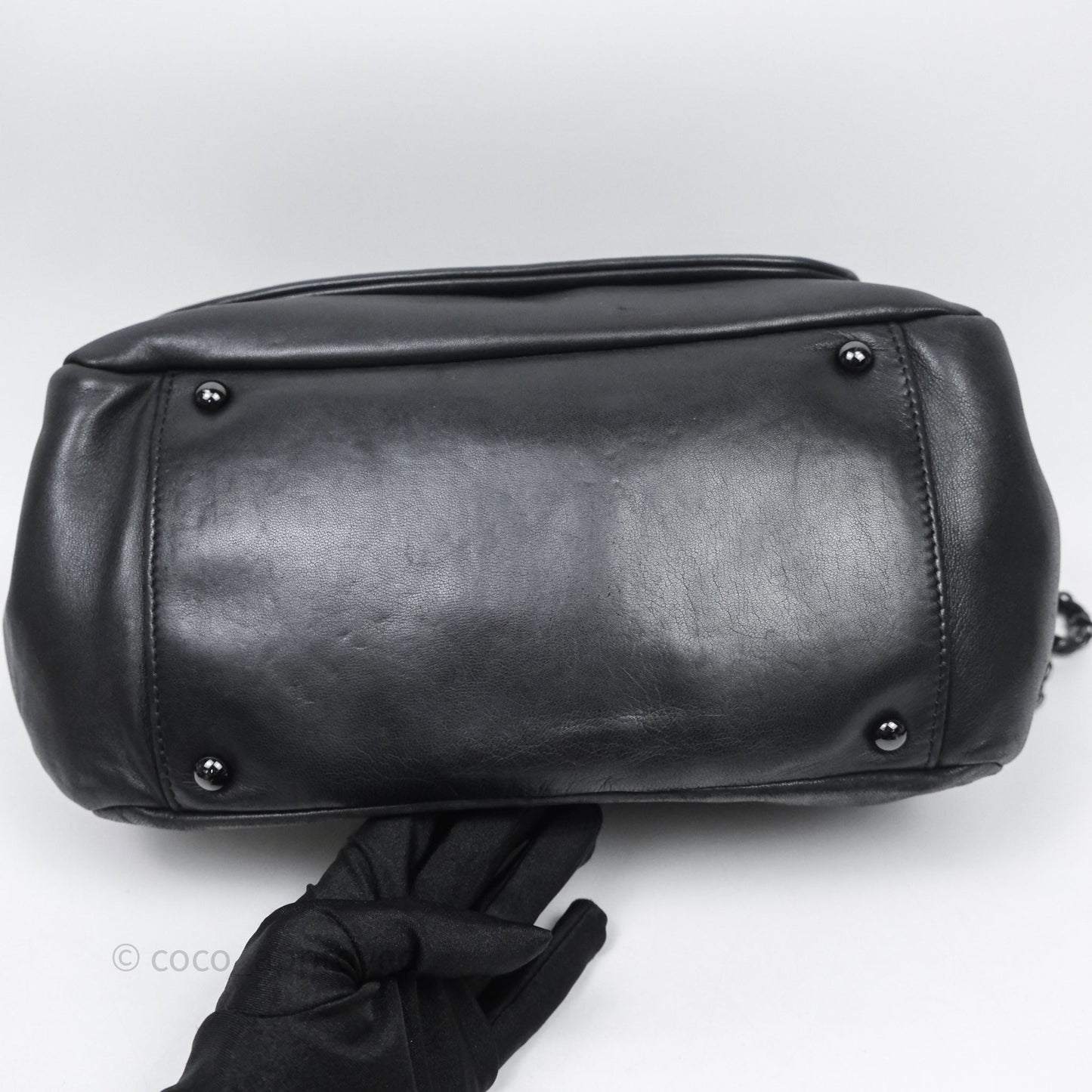 Chanel Lambskin Studded Accordion Black CC Flap Bag So Black Hardware