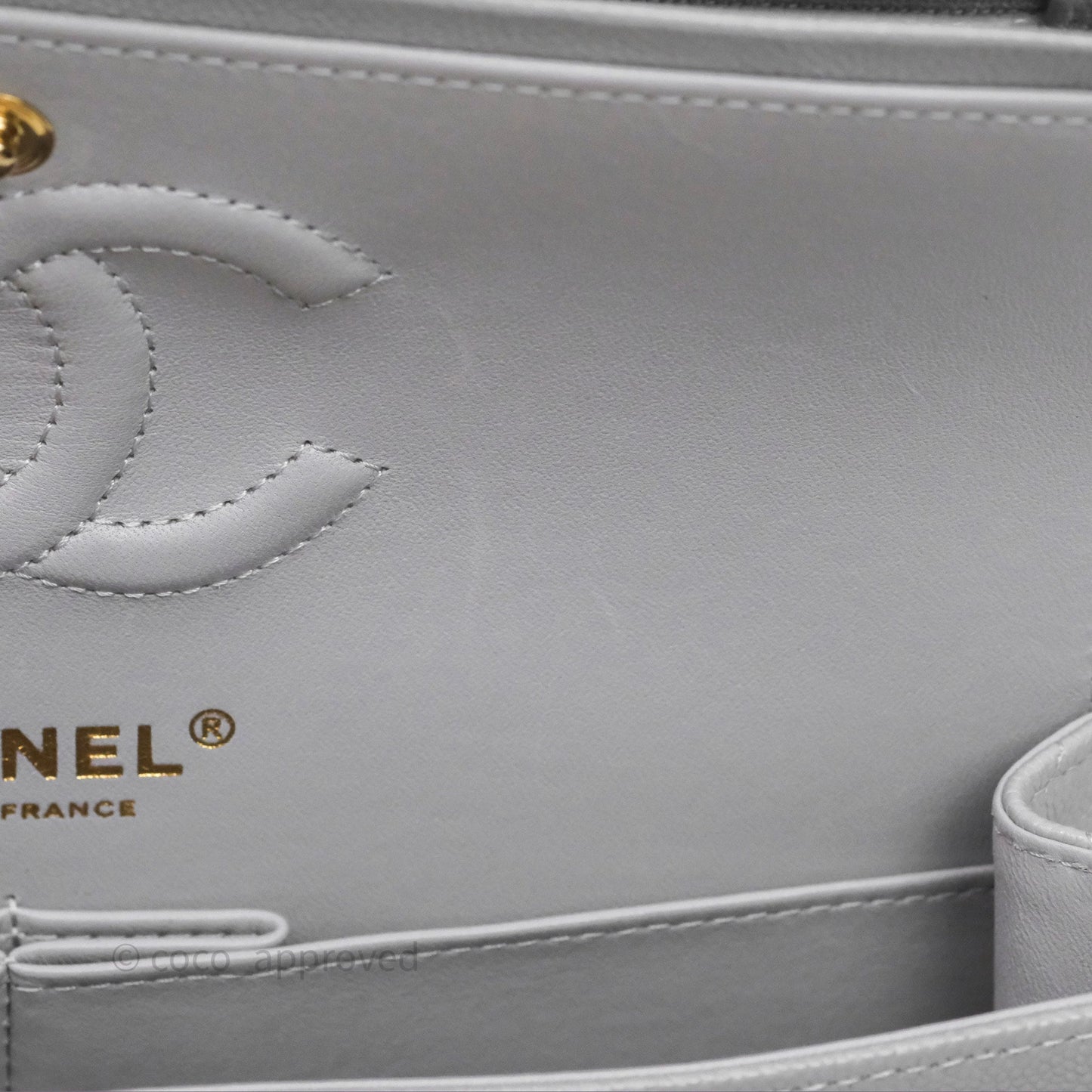 Chanel Small Classic Flap Quilted Grey Caviar Gold Hardware 21A