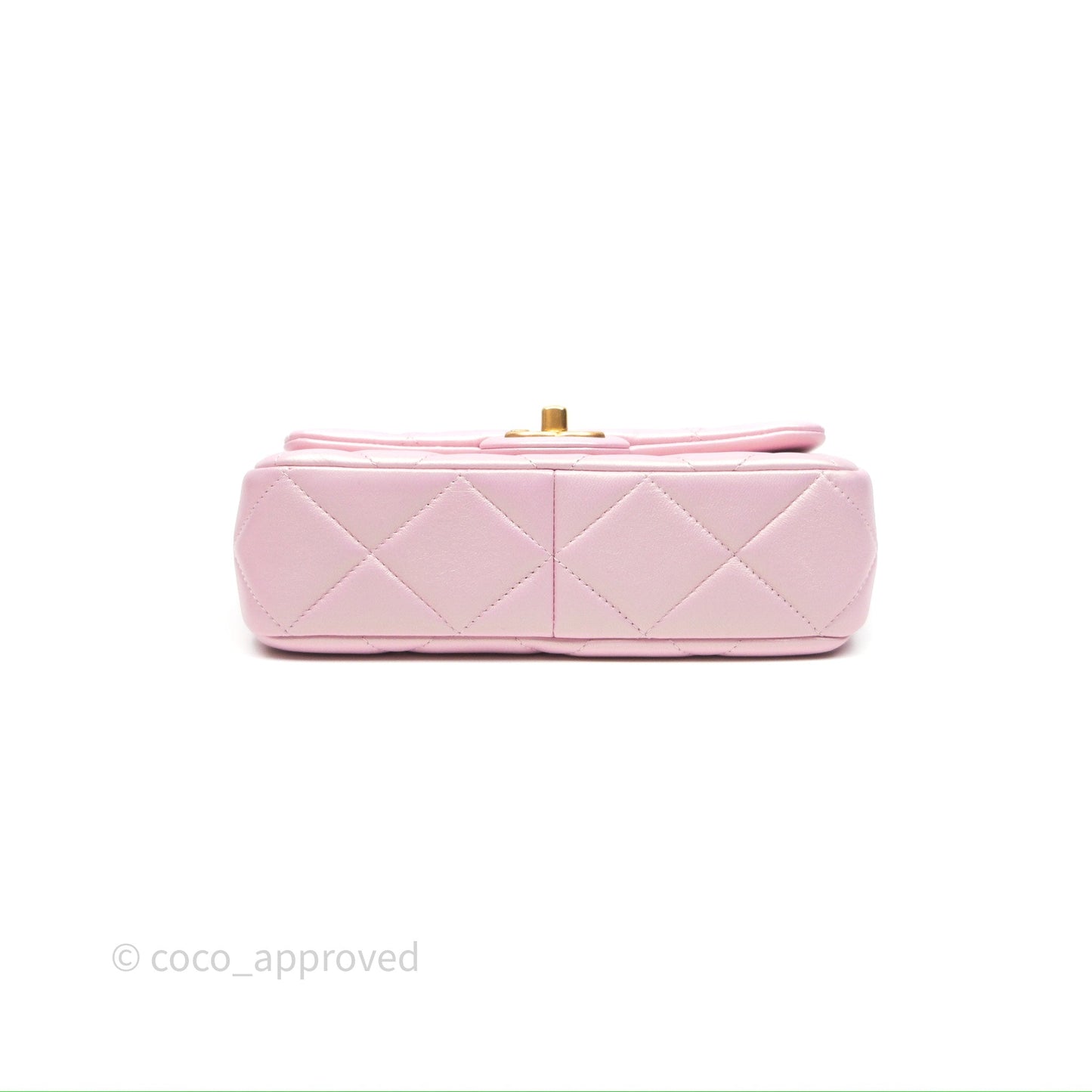 Chanel Mini Flap Bag With Pearl Adjustable Chain Iridescent Pink Lambskin Aged Gold Hardware