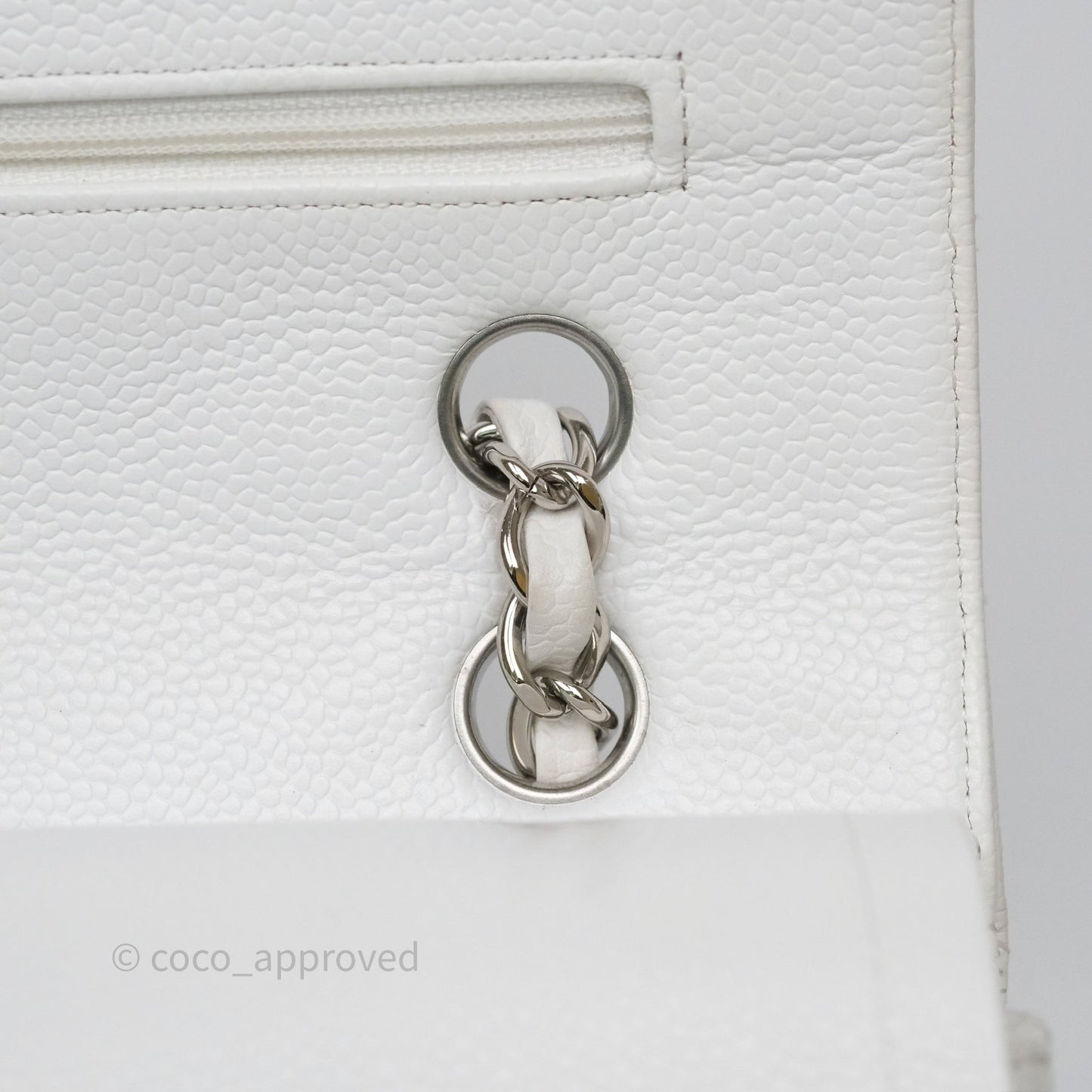 Chanel M/L Medium Classic Flap Quilted White Caviar Silver Hardware