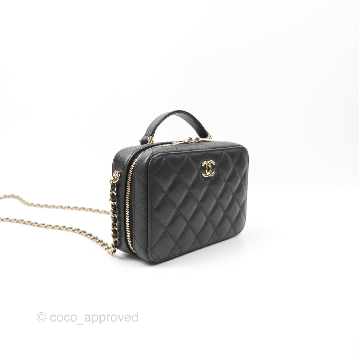 Chanel Quilted Top Handle Vanity Case Black Caviar Gold Hardware 22P