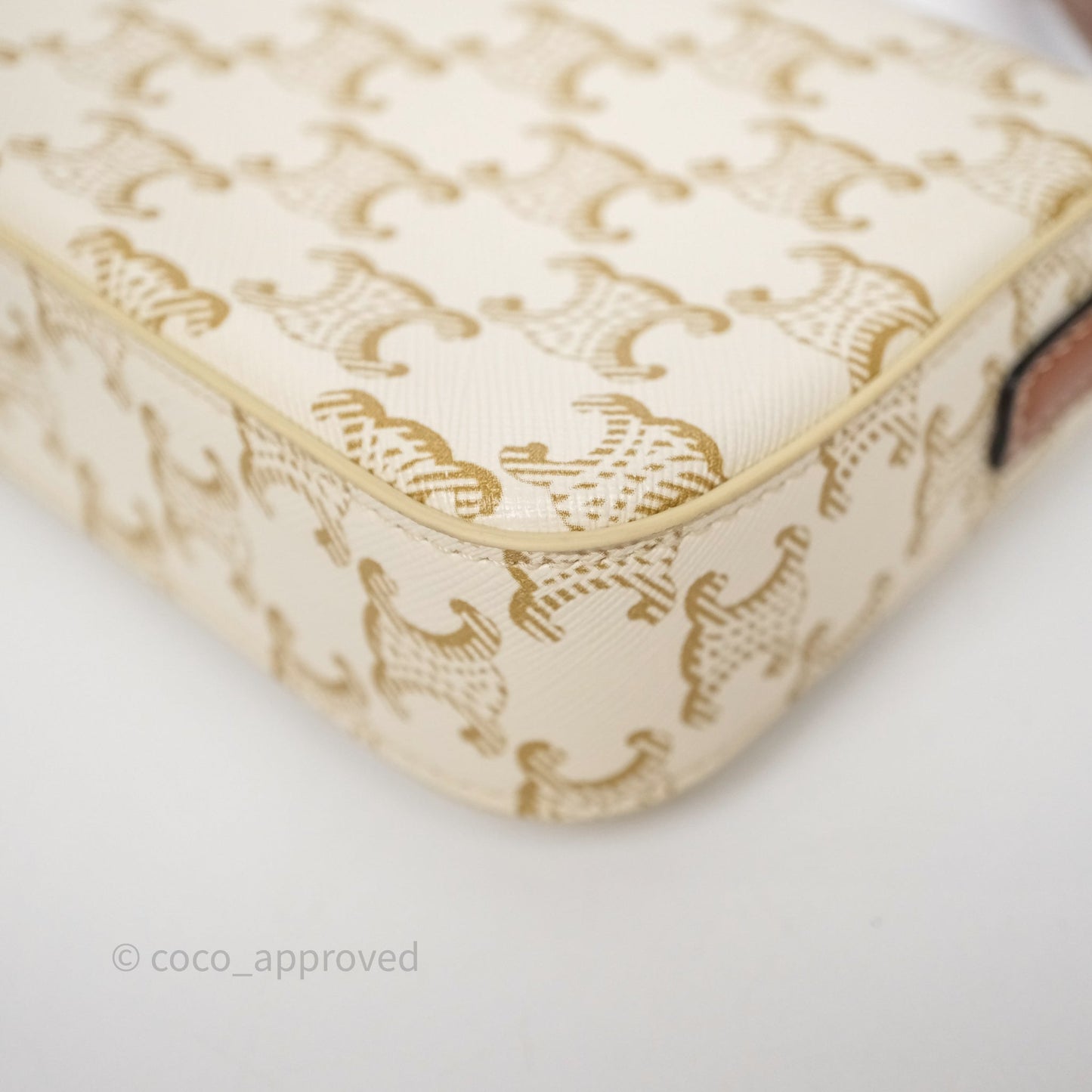 Celine Triomphe Shoulder Bag White Calfskin Triomphe Canvas