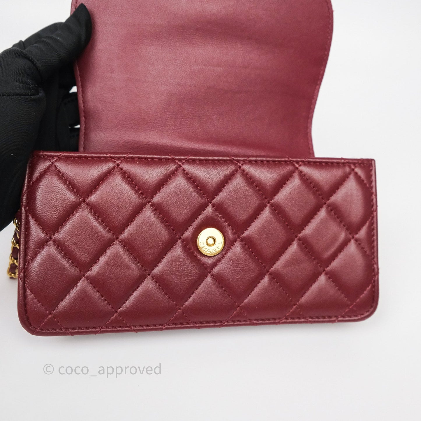 Chanel Mini WOC with CC Chain Burgundy Lambskin Gold Hardware 22K