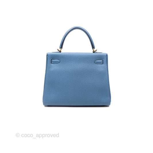 Hermes Kelly 25 Togo Bleu Azur 7R Gold Hardware