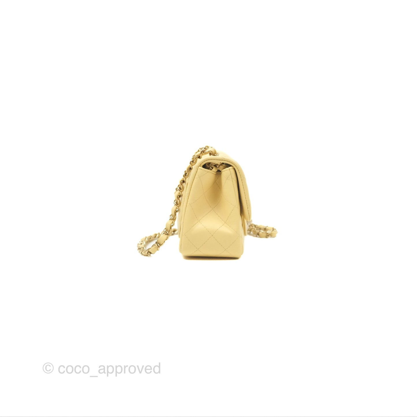 Chanel Mini Square Quilted Yellow Lambskin Gold Hardware