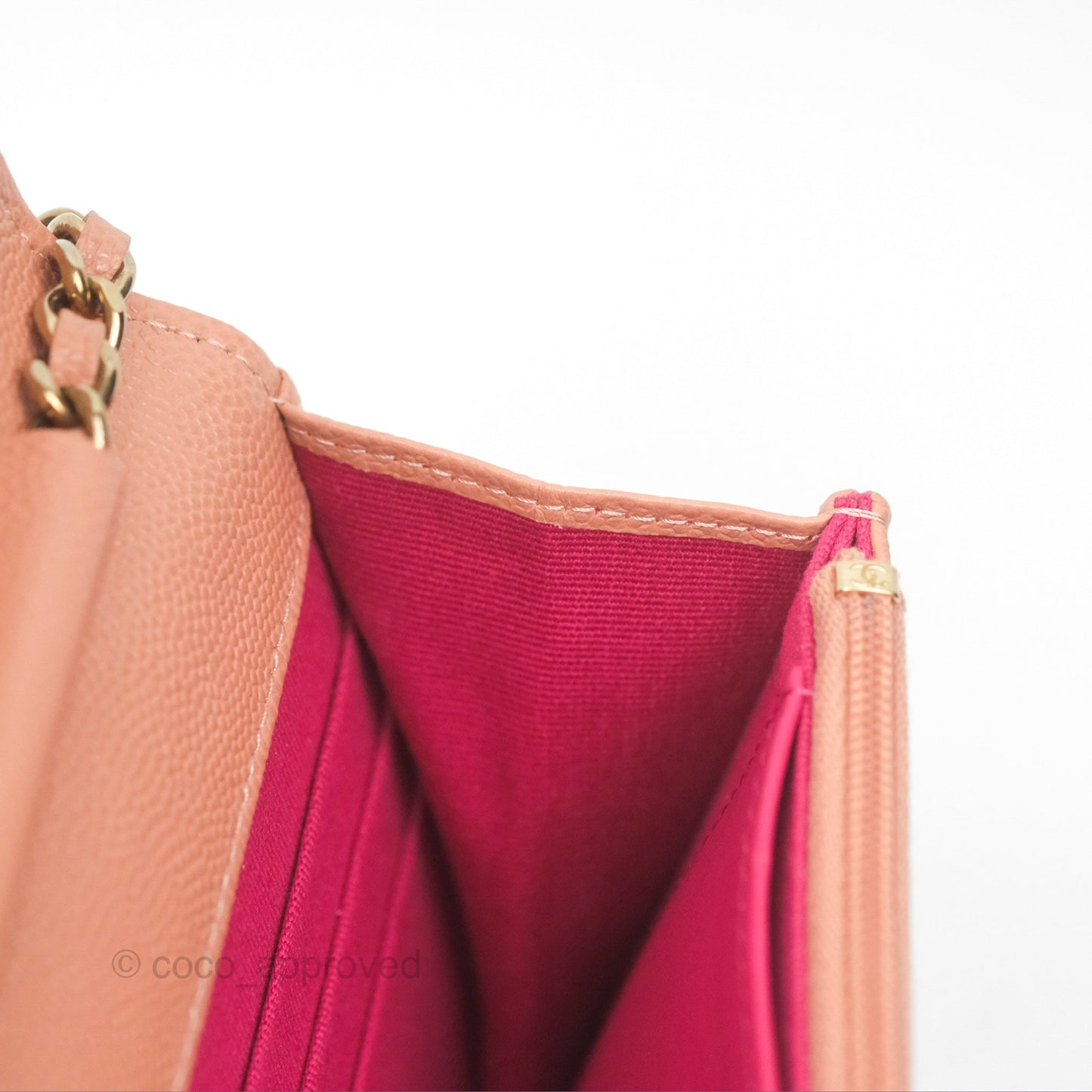 Chanel Quilted Wallet On Chain WOC Rosy Beige Caviar Gold Hardware