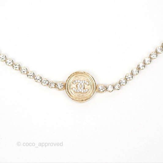 Chanel CC Crystal Chain Choker Necklace Gold Tone 21S
