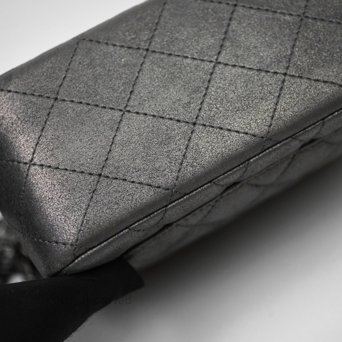 Chanel Mini Square Iridescent Grey Suede Gun Metal Hardware
