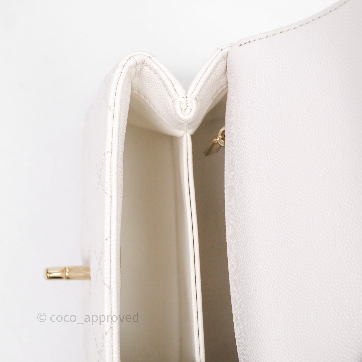 Chanel Mini Coco Handle Quilted White Caviar Gold Hardware