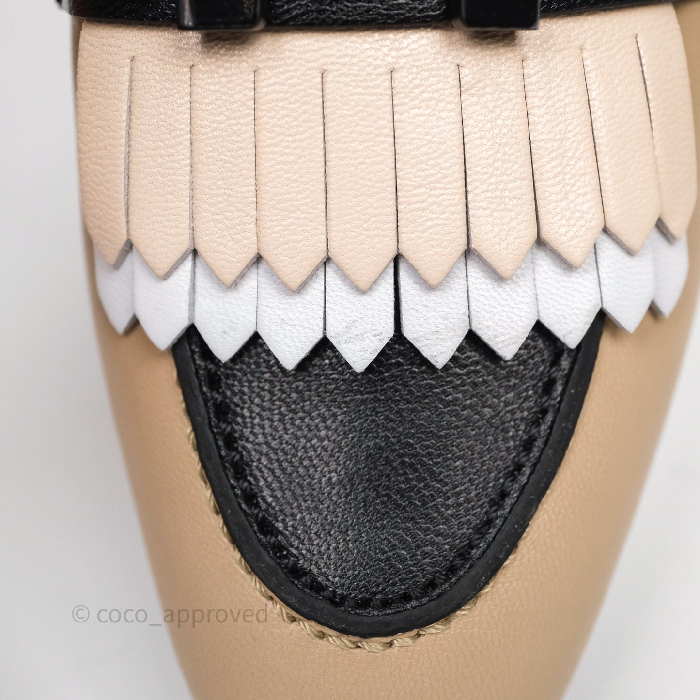Hermès Royal Loafers Beige Calfskin Black/White Accents Size 37.5