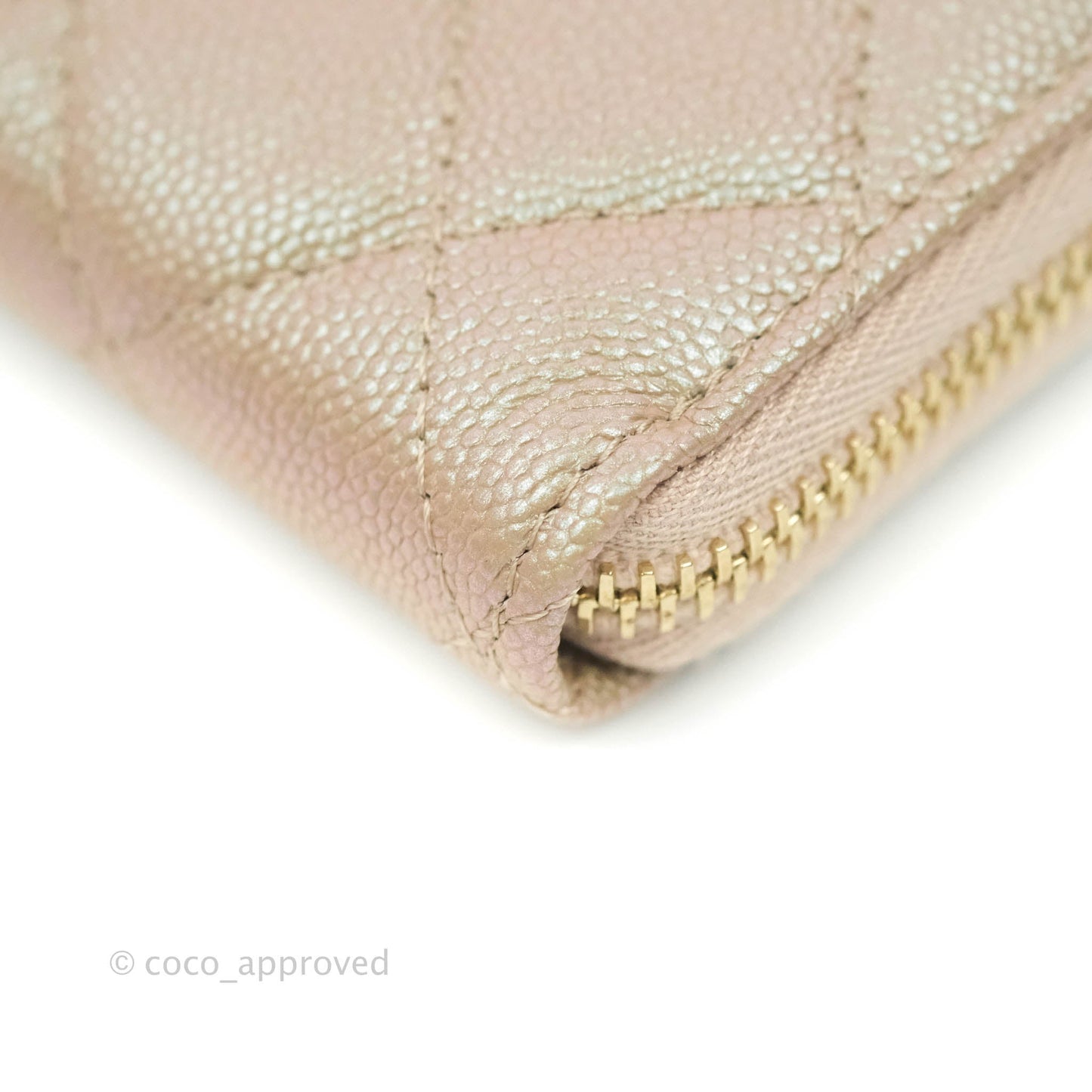 Chanel Quilted Zip Around Long Wallet Iridescent Beige Caviar Gold Hardware 19S