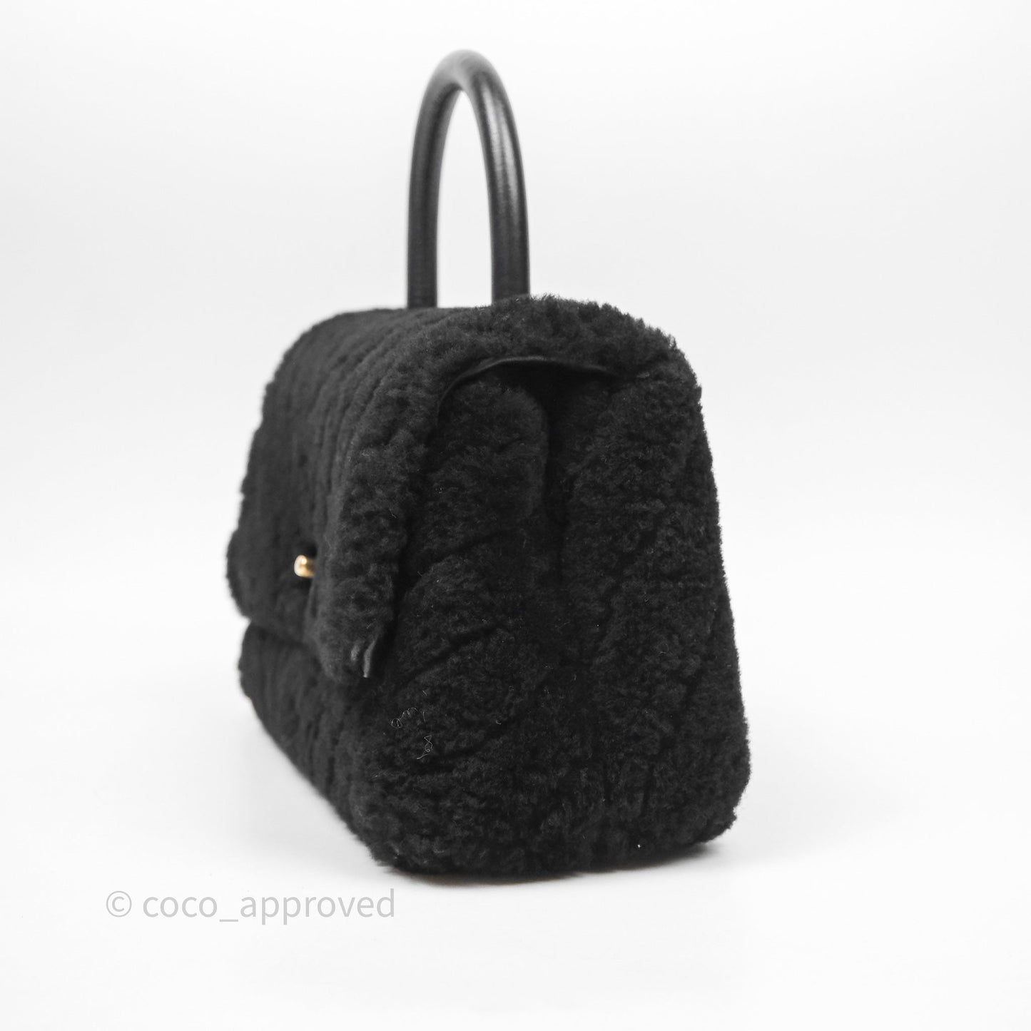 Chanel Small Coco Handle Shearling Black Gold Hardware