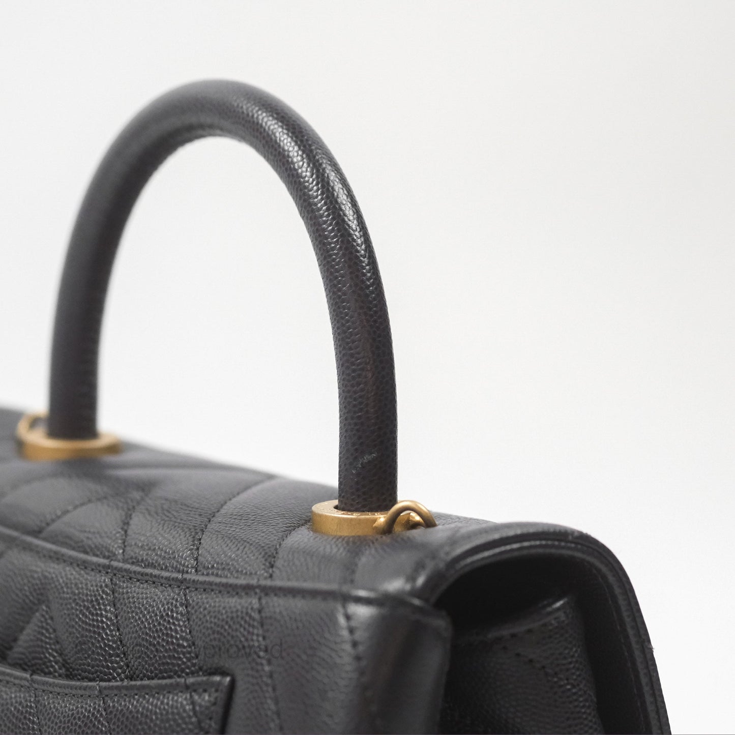 Chanel Small Coco Handle Chevron Dark Grey Caviar Aged Gold Hardware