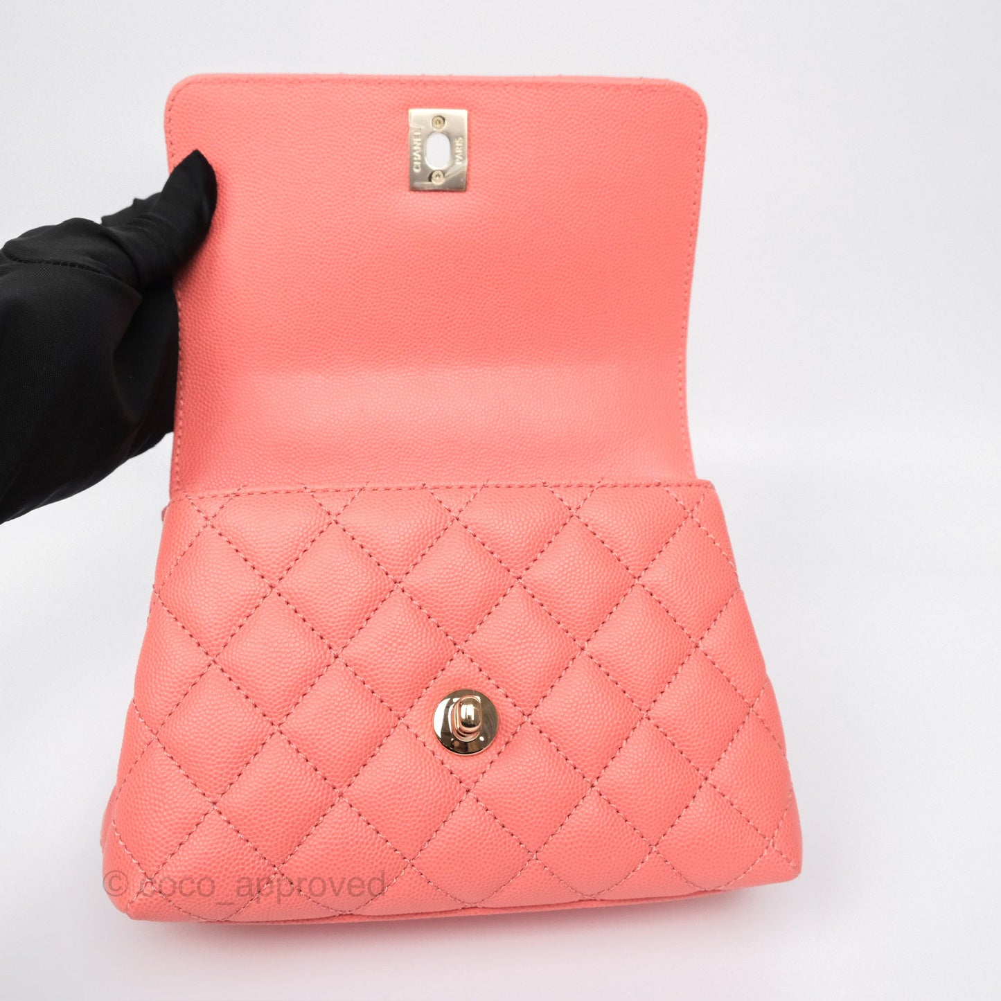 Chanel Mini Coco Handle Quilted Pink Caviar Gold Hardware