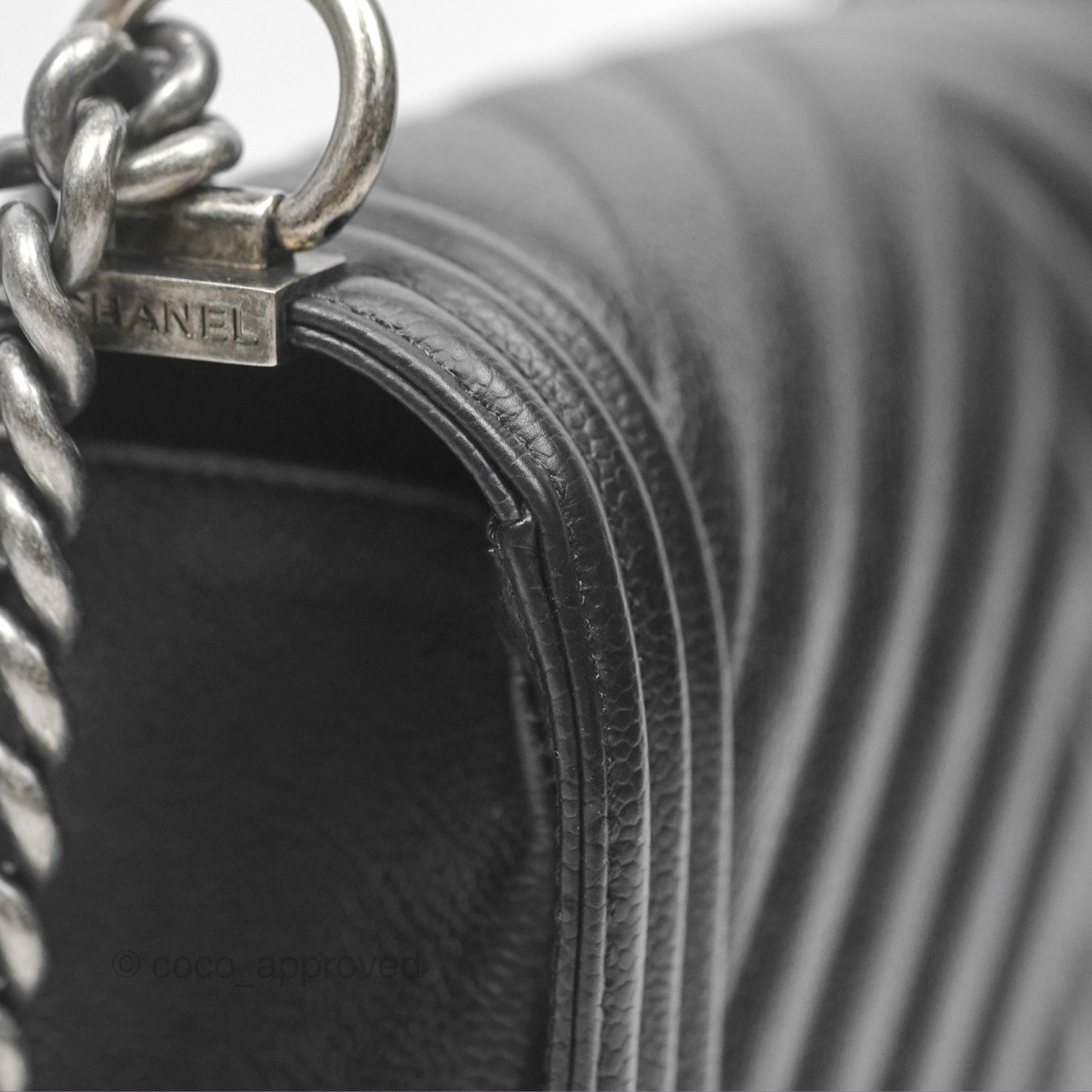 Chanel Medium Boy Chevron Black Caviar Ruthenium Hardware