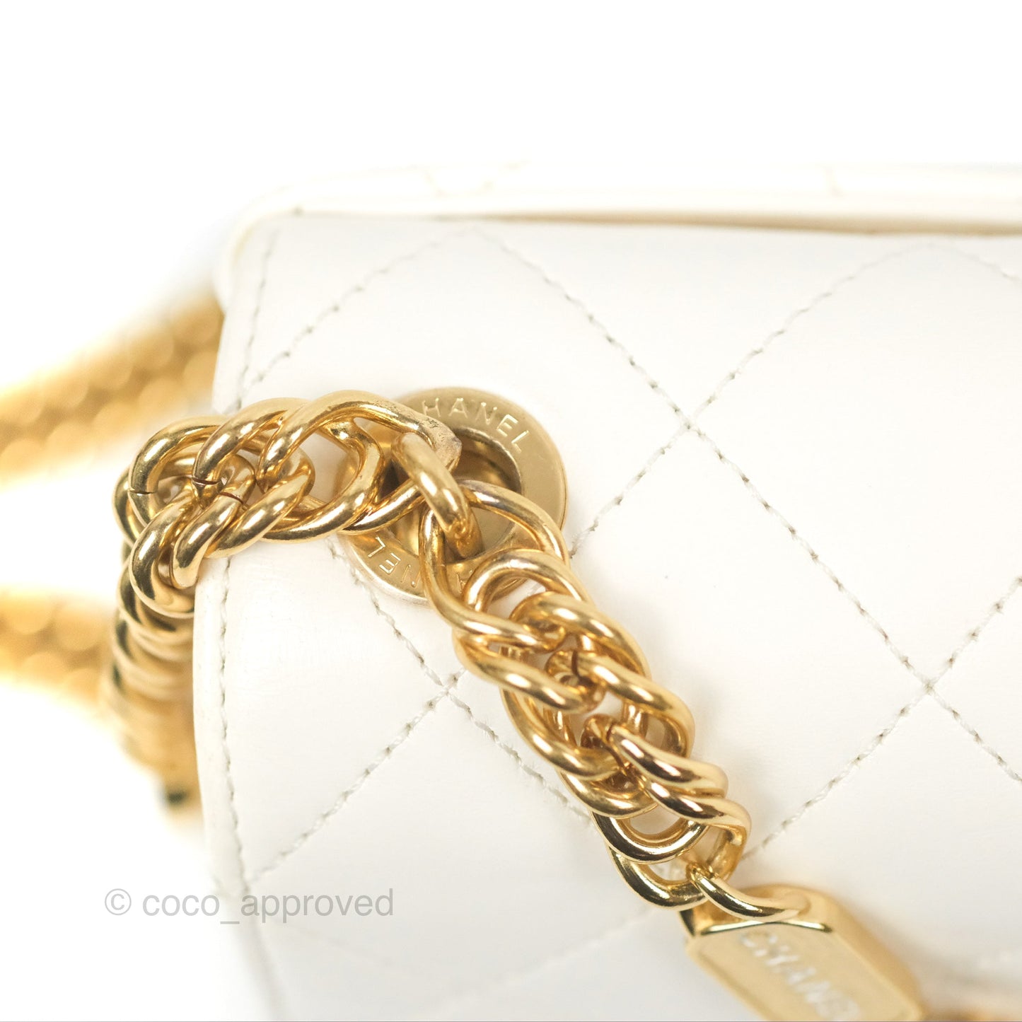 Chanel Mini Flap Bag with Enamel Charm Chain White Lambskin Gold Hardware