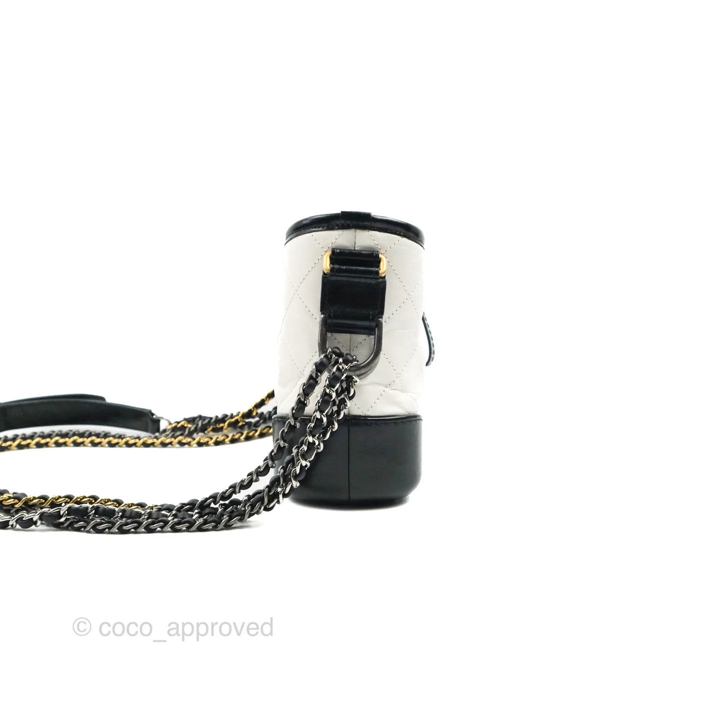 Chanel Quilted Small Gabrielle Hobo White Black Calfskin Mixed Hardware