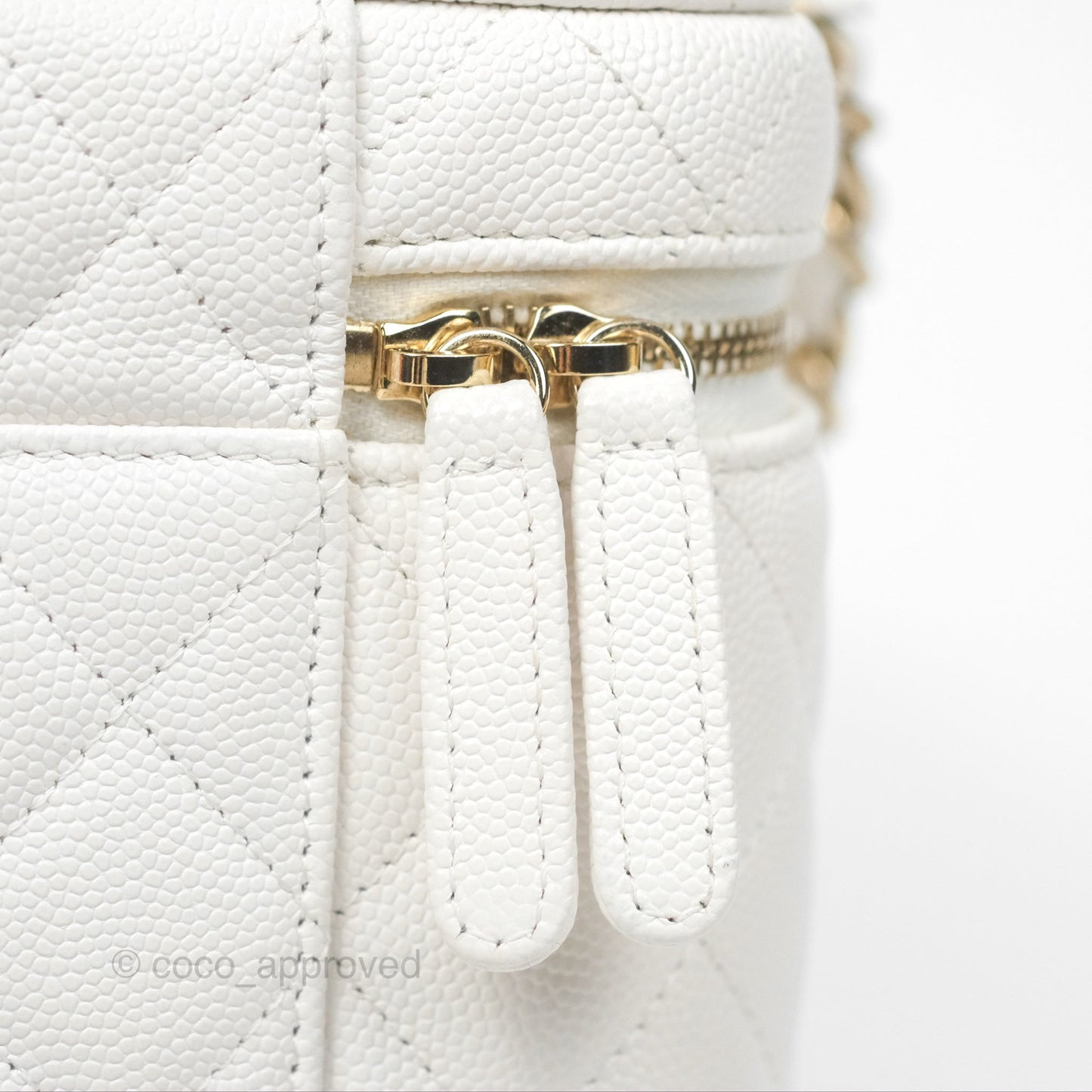 Chanel Quilted Top Handle Vanity Case White Caviar Gold Hardware