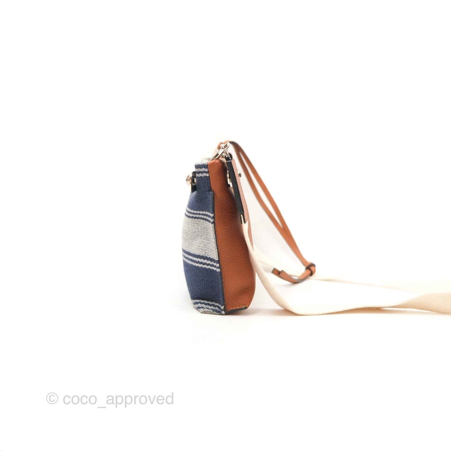 Loewe Small Missy Bag Striped Blue Grey Canvas Tan Leather