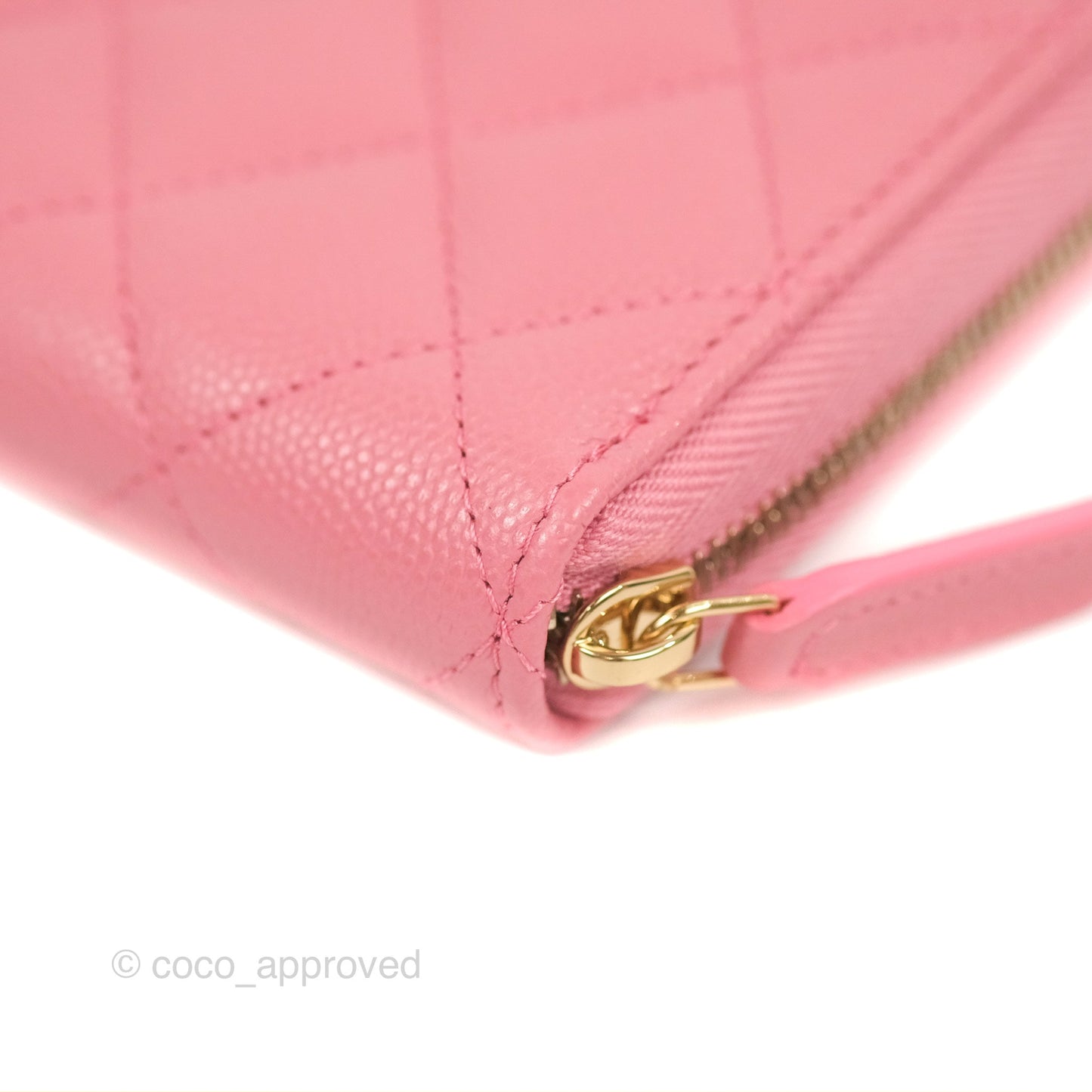 Chanel Classic Zip Long Wallet Quilted Pink Caviar Gold Hardware