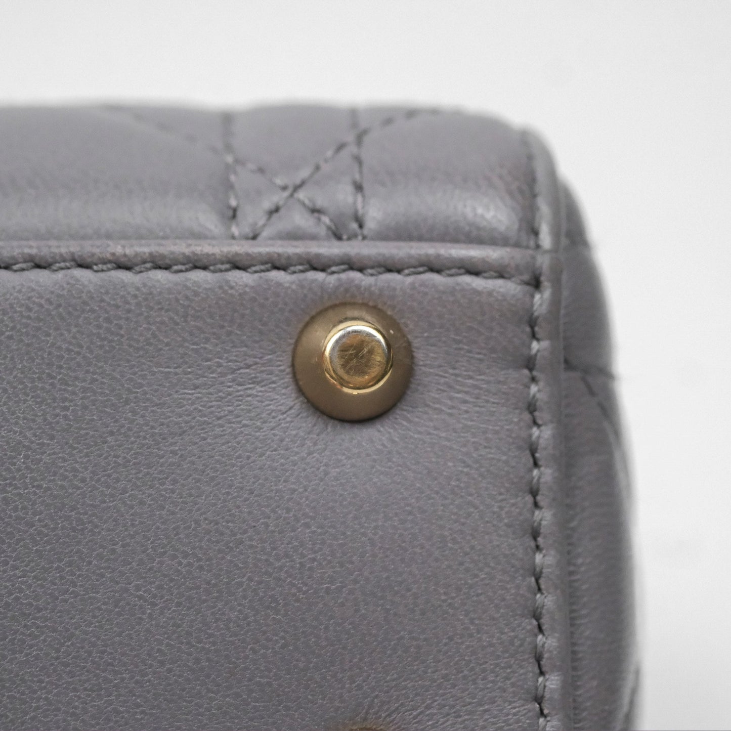 Christian Dior Mini Lady Dior Grey Lambskin Cannage Gold Hardware