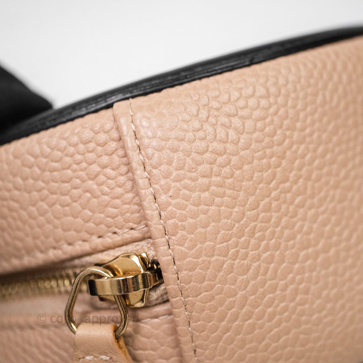 Chanel Quilted Round Filigree Clutch With Chain Beige/ Black Caviar Aged Gold Hardware