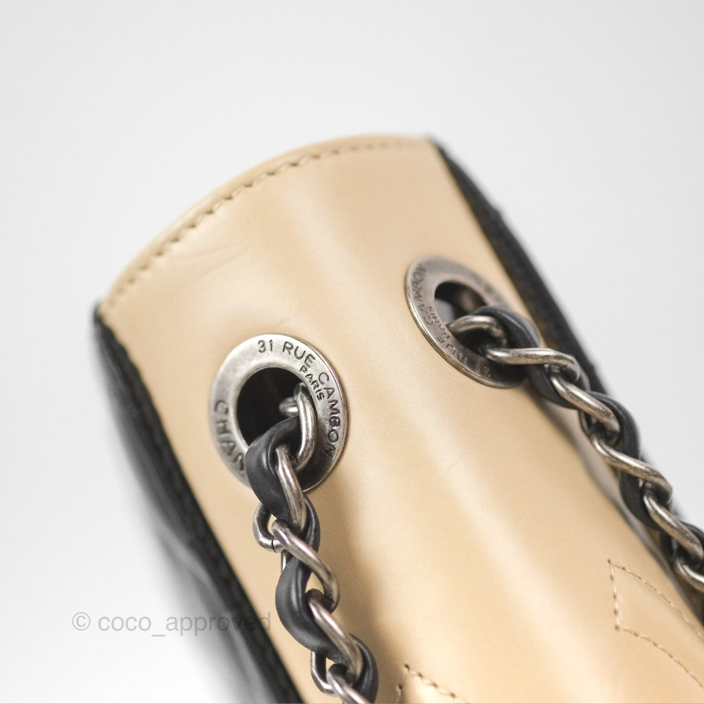 Chanel Quilted Ballerine Flap Light Beige Black Calfskin Ruthenium Hardware