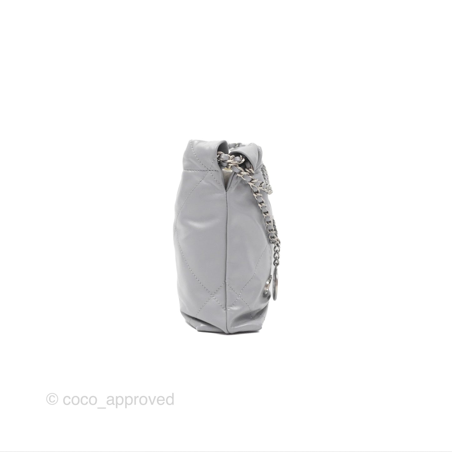 Chanel 22 Mini Bag Light Grey Shiny Crumpled Calfskin Matte Silver Hardware